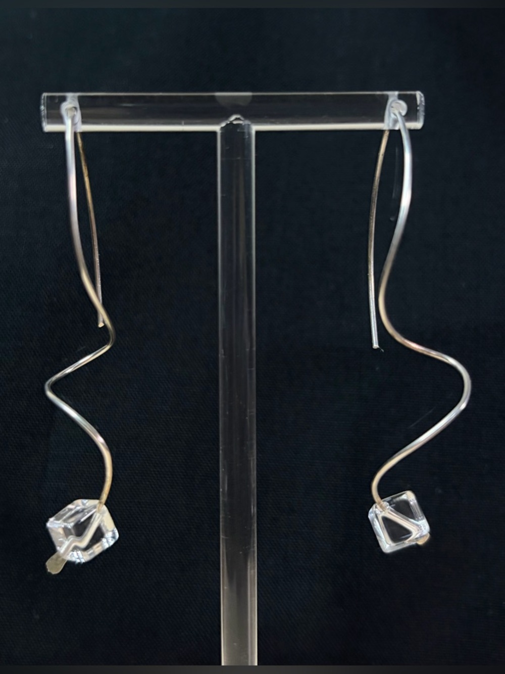 Sterling Silver Clear Crystal Double Twist Artisan Hand Crafted Wire Earrings